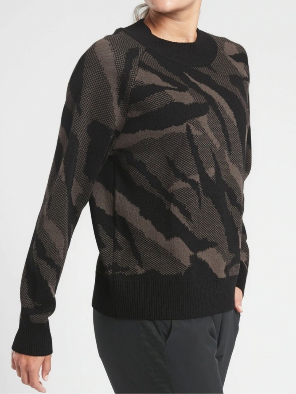 Athleta Textured Crew Camo Sweater
